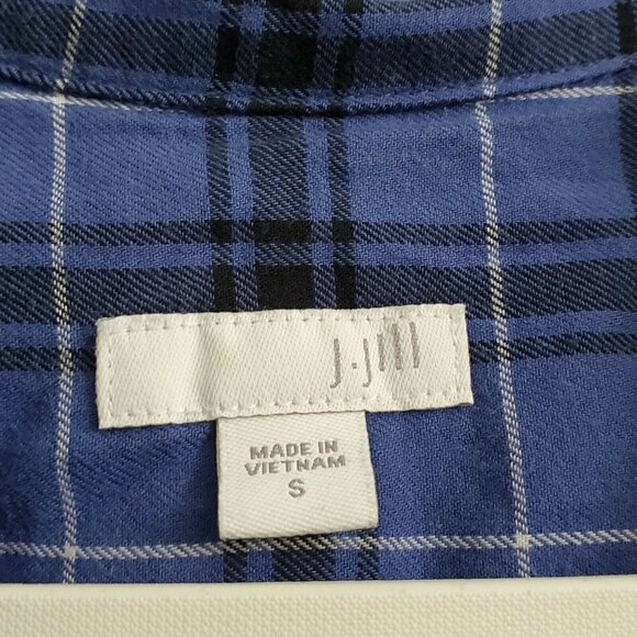 J. Jill Tunic Top Small Plaid Blue‎ Curved Hem Shirt Button Up Collared Casual - Picture 4 of 11